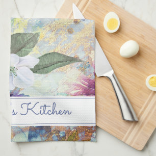 Blütenblau, Aquarell individuelle Name Vintag Geschirrtuch