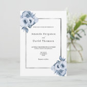 Blütenblau, Aquarellblumen Hochzeit Einladung (Stehend Vorderseite)