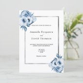 Blütenblau, Aquarellblumen Hochzeit Einladung (Stehend Vorderseite)