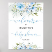 Blütenblau Blumen Babydusche Begrüßungszeichen Poster (Vorne)