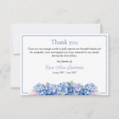 Blütenblau-Hydrangea-Beerdigung Dankeskarte (Vorderseite)
