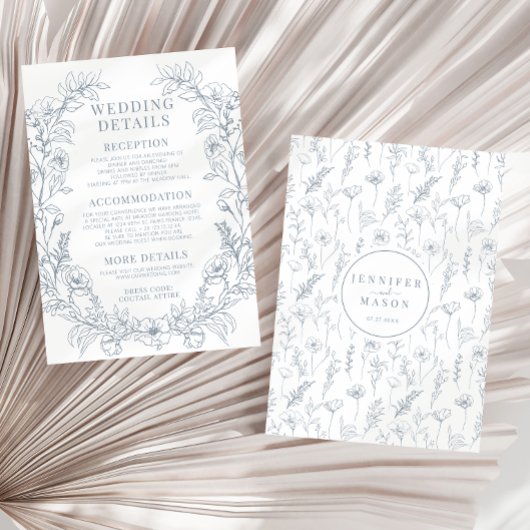 Blütenblau - Klassische Hochzeit Begleitkarte