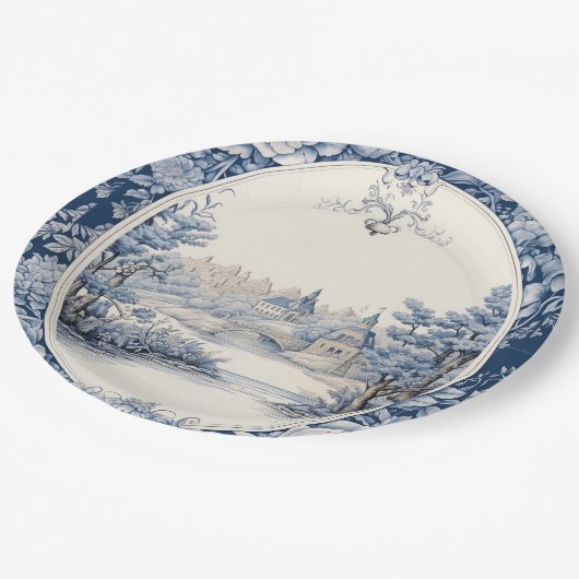 Blütenblau Pappteller (Schrägansicht)