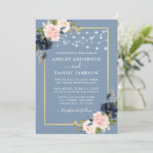 Blütenblau Pink Blush Blues String Lights Hochzeit Einladung (Stehend Vorderseite)