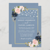 Blütenblau Pink Blush Blues String Lights Hochzeit Einladung (Vorne/Hinten)