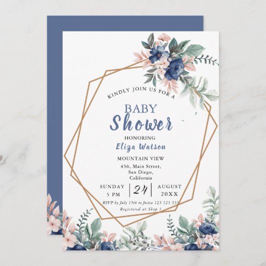 Blütenblau Rosa Blütenspülung Blütenspülung Einladung (Vorne/Hinten)