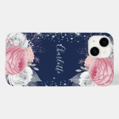 Blütenblau Rosa Silbername Glitzer Case-Mate iPhone Hülle (Rückseite (Horizontal))