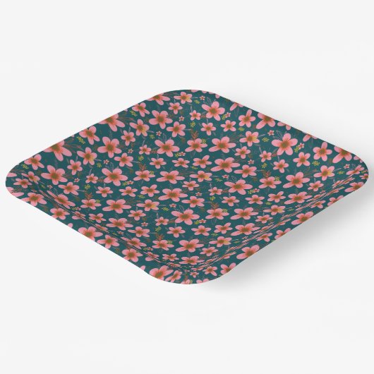 Blütenblau, Rosa und Orange Pappteller (Gewinkelt)