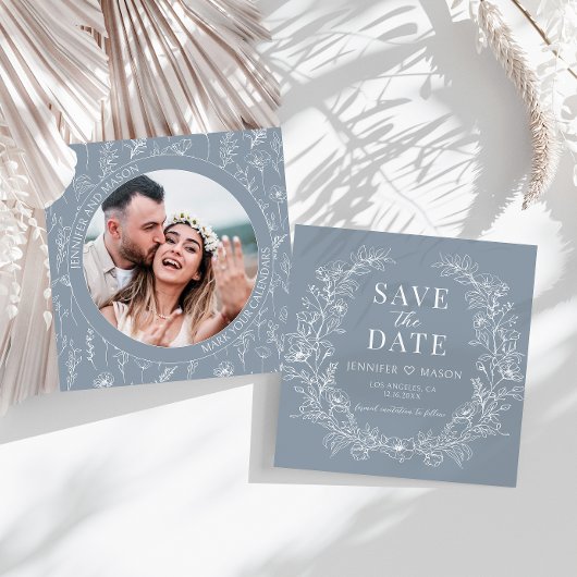 Blütenblau Save the Date Foto