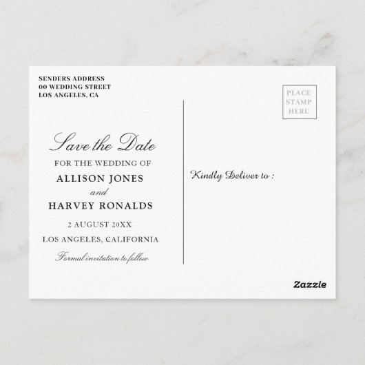 Blütenblau Save the Date Postkarte (Rückseite)