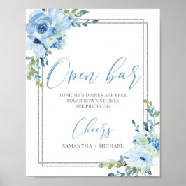 Blütenblau, silberfarbenes geometrisches, offenes poster