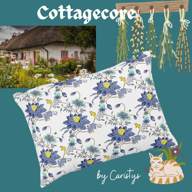 Blütenblau und Gelb Dekokissen (Von Creator hochgeladen)