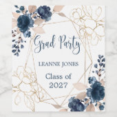 Blütenblau und goldfarbener Abschluss Weinetikett (Einzelnes Label)