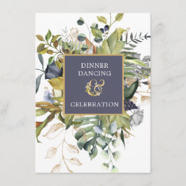 Blütenblau und grün, goldene Ampere und EMPFANG Begleitkarte