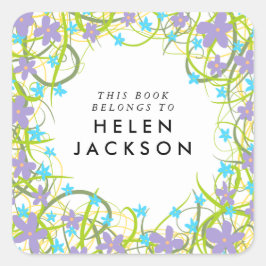 Blütenblau und lila quadratischer aufkleber