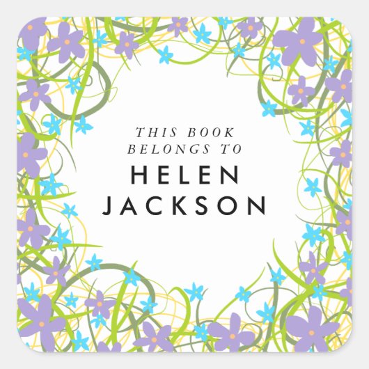 Blütenblau und lila quadratischer aufkleber (Vorderseite)