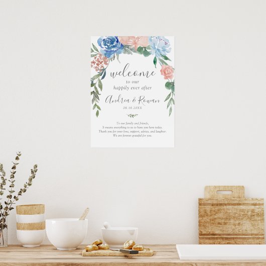 Blütenblau und rosa Floral glücklich immer nach Poster (Küche)