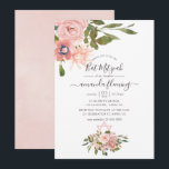 Blütenblau und Rose Gold Bat Mitzvah Einladung<br><div class="desc">Trendy rot Rosa und Rose Gold florale Fledermaus Mitzvah Einladung mit eleganter Handschrift Typografie,  die auf Ihre Event-Besonderheiten angepasst werden können.</div>