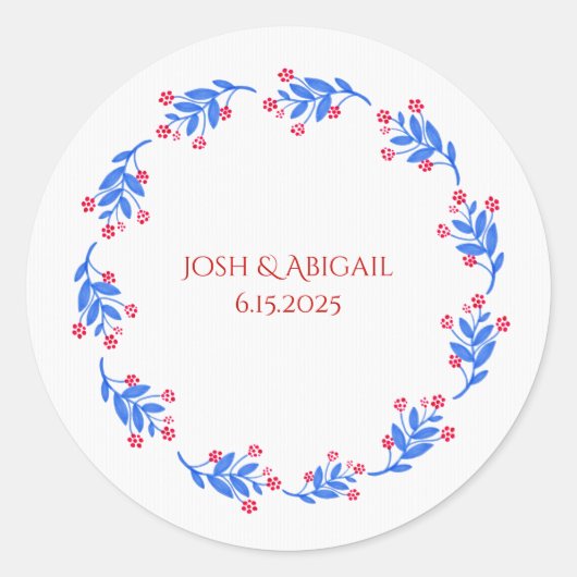 Blütenblau und Rot Runder Aufkleber (Vorderseite)