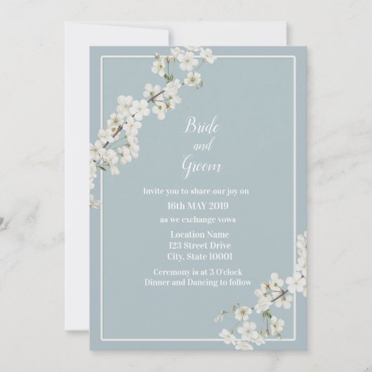 Blütenblau und weiß Einladung (Vorderseite)