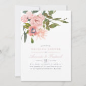 Blütenblau Wasserfarbe Rosa Polterabend Einladung (Vorderseite)