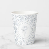 Blütenblaue Rose-Monogramm-Hochzeitspapiertassen Pappbecher (Rückseite)