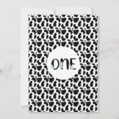 Blütenblaue schwarze Kuh Druckfarm 1. Geburtstag Einladung (Rückseite)