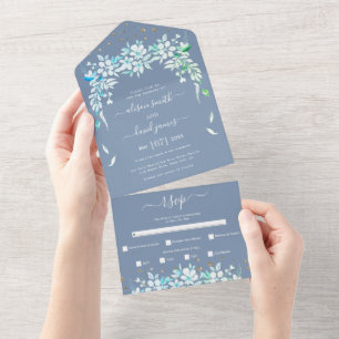 Blütenblaue, weiße blühende Gartenhochzeit All In One Einladung