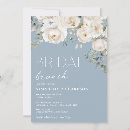 Blütenblauer Brunch Einladung (Vorderseite)