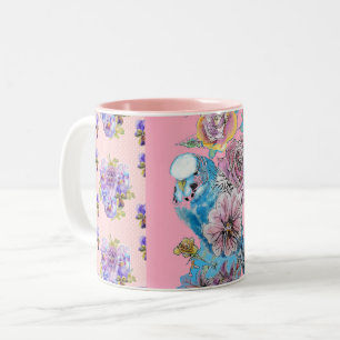 Blütenblauer Budgie Tasse mit Handgemälden