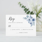 Blütenblauer Hochzeitskarte RSVP (Stehend Vorderseite)