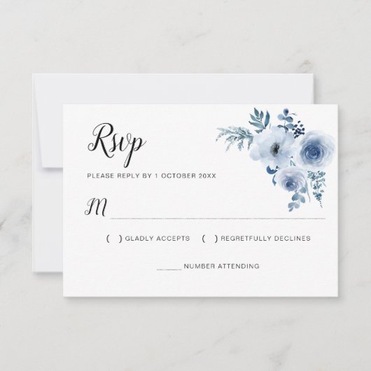 Blütenblauer Hochzeitskarte RSVP Karte (Vorderseite)