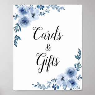 Blütenblauer Hochzeitskarten & Geschenkschild Poster