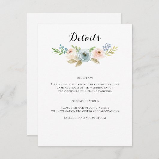 Blütenblauer Hochzeitstag in Rosa Begleitkarte (Vorne/Hinten)