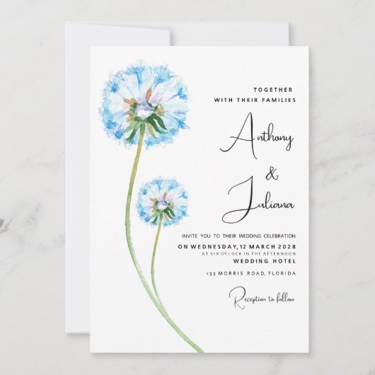 Blütenblauer Lilatonleuchter Einladung (Vorderseite)