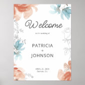 Blütenblauer Orangenblauer Hochzeitstag Begrüßungs Poster (Vorne)