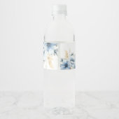 Blütenblauer Rahmen Blütenhochzeit Wasserflaschenetikett (Rückseite)