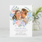 Blütenblauer Rosa Blumenkraut Hochzeit Save The Date (Stehend Vorderseite)