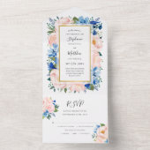 Blütenblauer Rosa Wasserfarbenhochzeit All In One Einladung (Innen Boden)