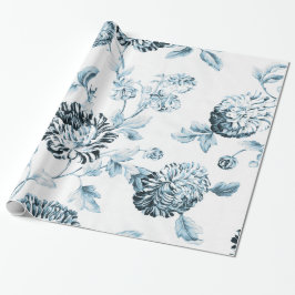 Blütenblauer Vintager botanischer Blumentoil Geschenkpapier