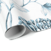 Blütenblauer Vintager botanischer Blumentoil Geschenkpapier (Rolleneckpunkt)