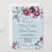 Blütenblauer Winterhochzeit in Rot-Bordeaux Einladung (Vorderseite)