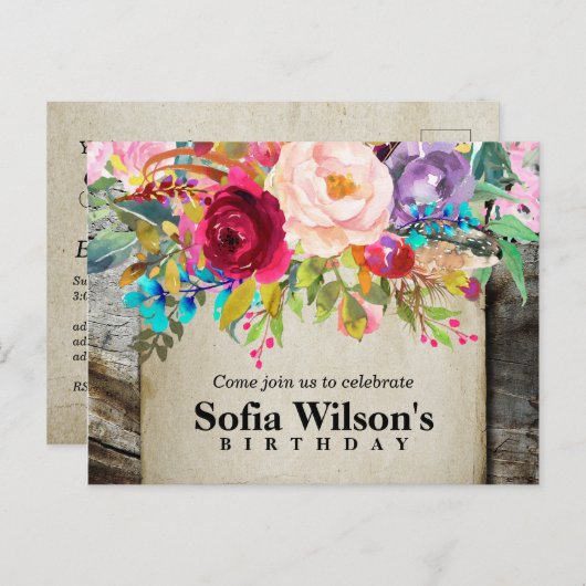 Blütenblume, Blume Geburtstag Postkarte Einladung (Vorne/Hinten)