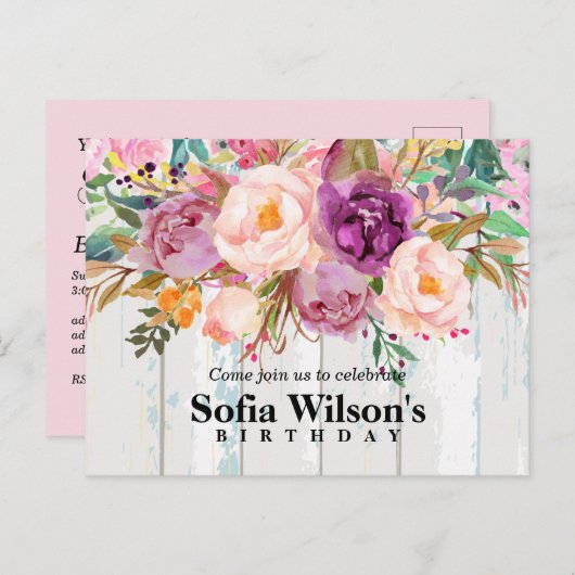 Blütenblume, Blume Geburtstag Postkarte Einladung (Vorne/Hinten)
