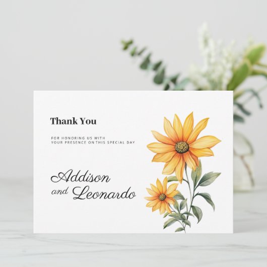 Blütenblume botanischer Sommer Danke Einladung (Stehend Vorderseite)