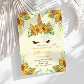 Blütenblume Einhorn Gelbe Niedliche Girls Einladung