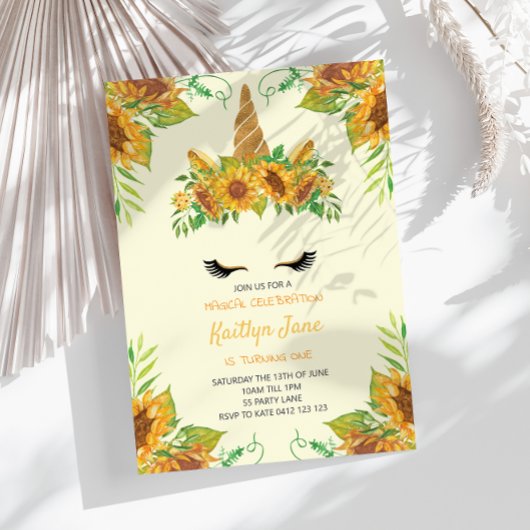 Blütenblume Einhorn Gelbe Niedliche Girls Einladung