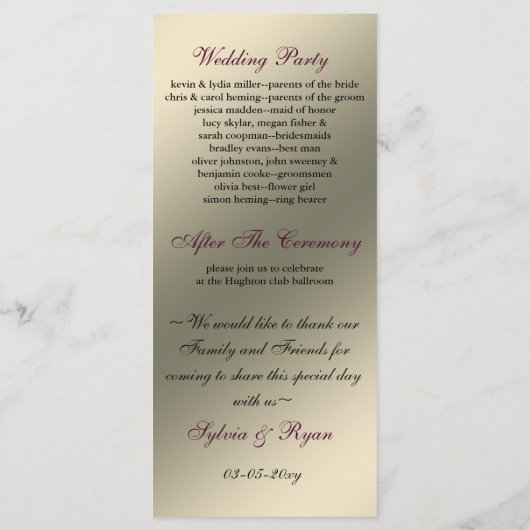 Blütenblume Elfenbein-Hochzeitsprogramm Programm (Rückseite)