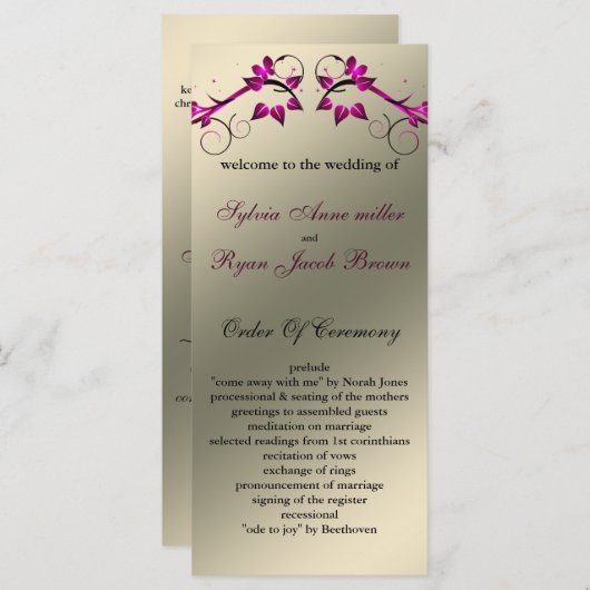 Blütenblume Elfenbein-Hochzeitsprogramm Programm (Vorne/Hinten)