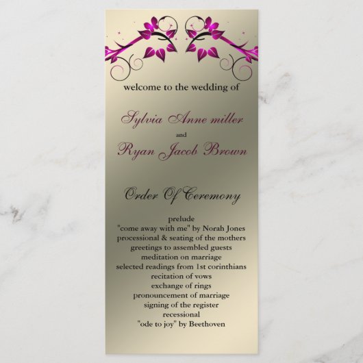 Blütenblume Elfenbein-Hochzeitsprogramm Programm (Vorderseite)